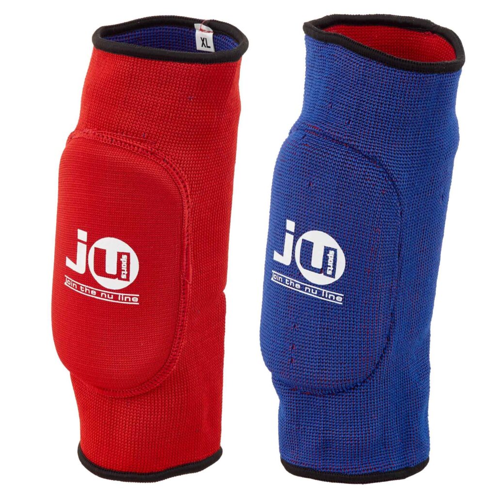 Omkeerbare ellenboogbeschermer rood/blauw uit stof